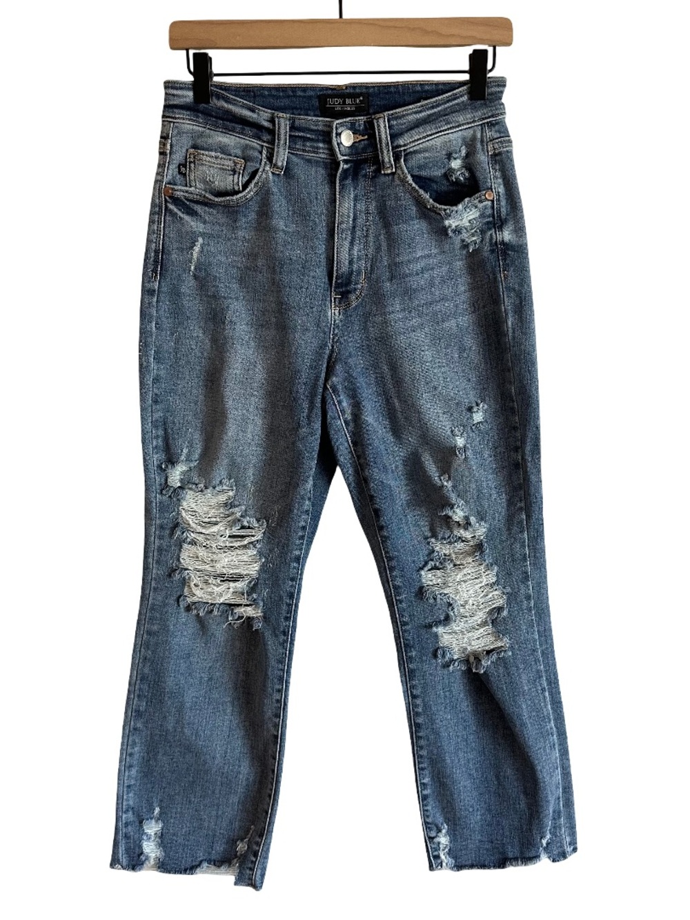 Judy Blue High Waist Straight Leg Distressed Jeans Medium Wash JB82434 3 26